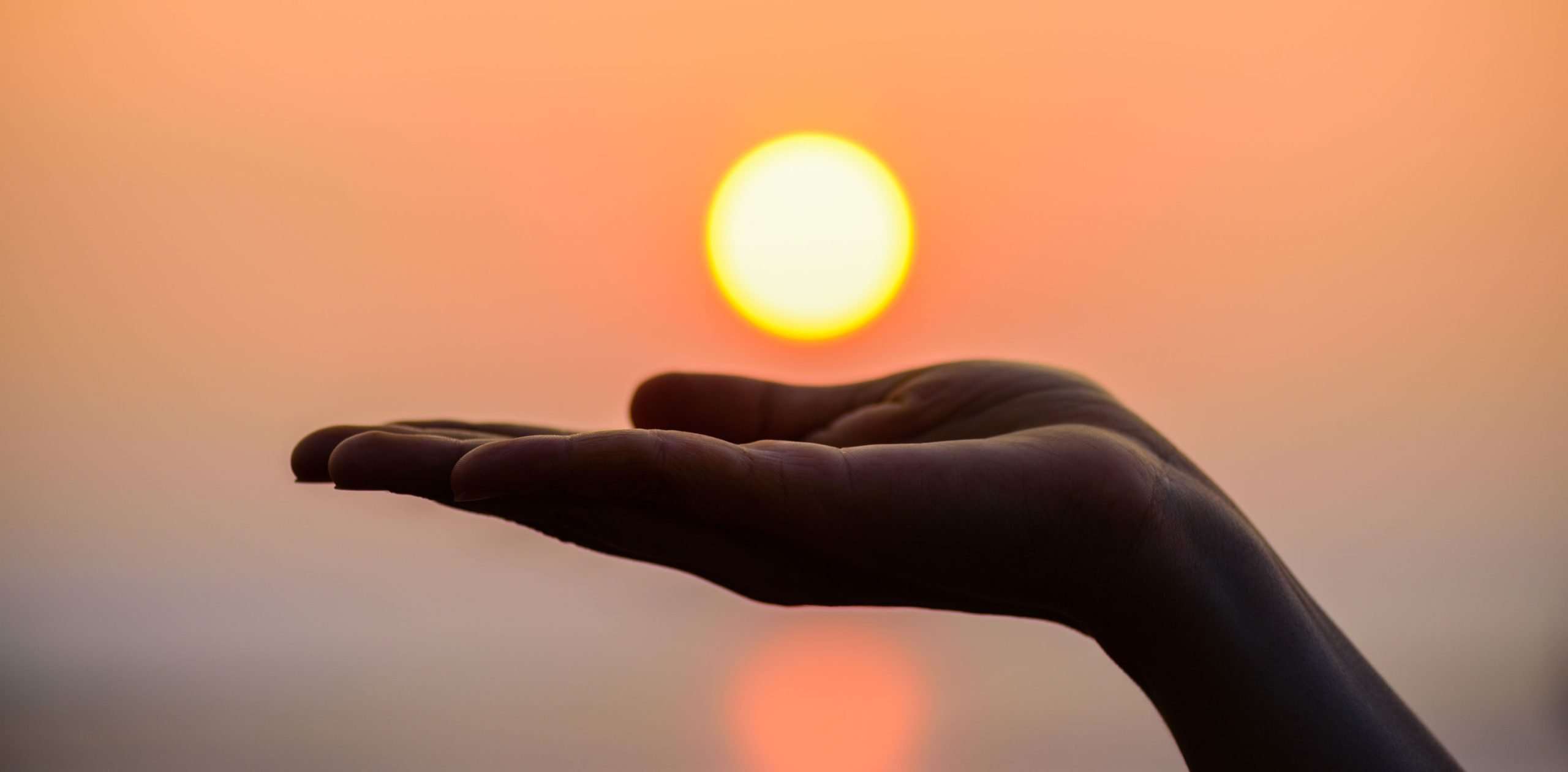 Symbolbild für Vitamin D: Eine Hand hält symbolisch die Sonne bei Sonnenuntergang, thematisiert im Artikel über Vitamin D und ob man es supplementieren sollte auf healthmonkeys.de.