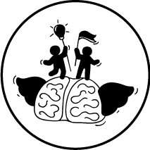 Symbolische Darstellung von zwei Figuren, die auf einem Gehirn stehen, um das Mindset zu repräsentieren.