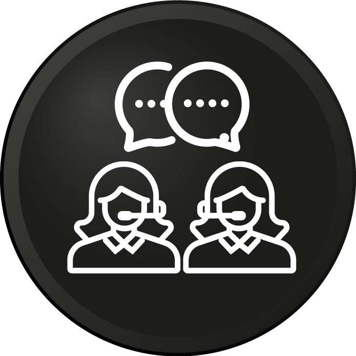 Rundes Icon mit zwei Köpfen und einer Sprechblase symbolisch für ein kostenloses Erstgespräch.